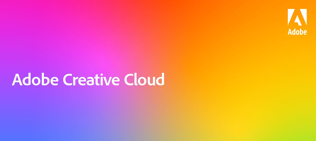 "Adobe Creative Cloud" in white text over a rainbow gradient background