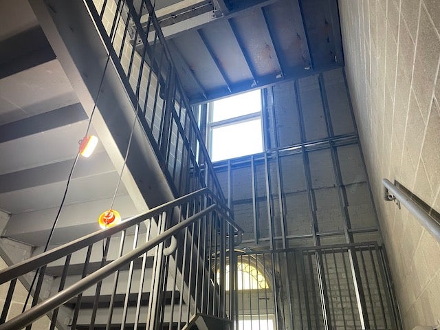 Internal steel stairwell in Wilder Hall