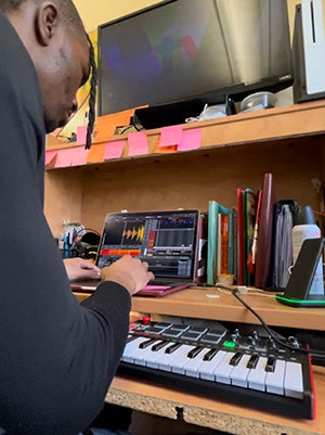 L. Joshua Jackson working in an audio editing program