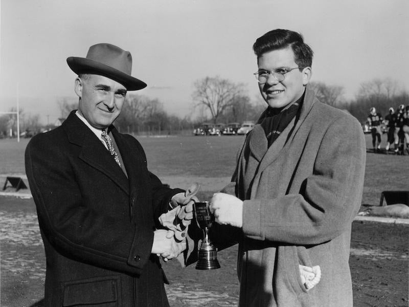 Trophy presentation at football game 1947.
