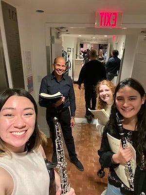 Students backstage with Raphael Jiménez.