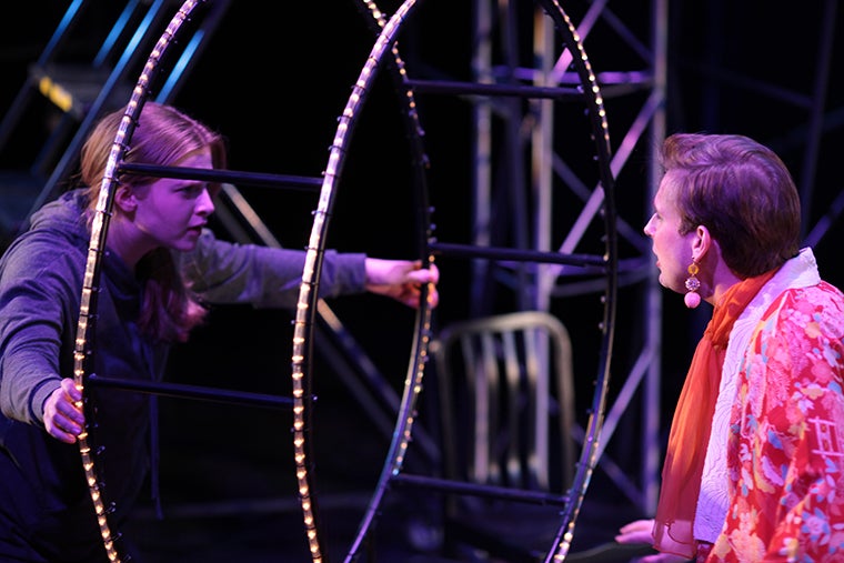 Hanna Shykind as Harper, Evan Board as Prior in Angels in America Part One: Millennium Approaches, by Tony Kushner, Directed by Matthew Wright, Apr 2018