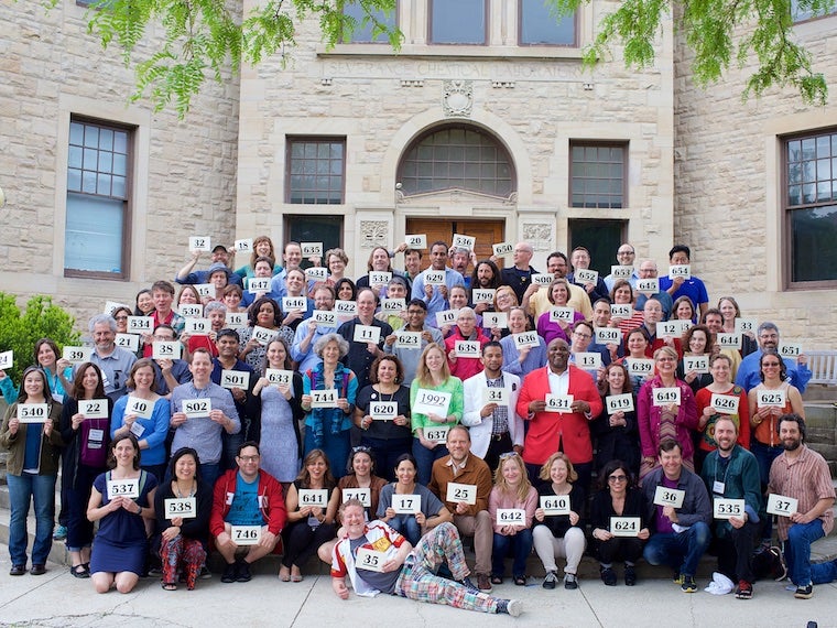 Photo of Class of 1992 at CRW 2017 with cards