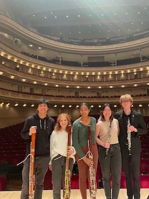 wind students at Carnegie Hall dress rehearsal.