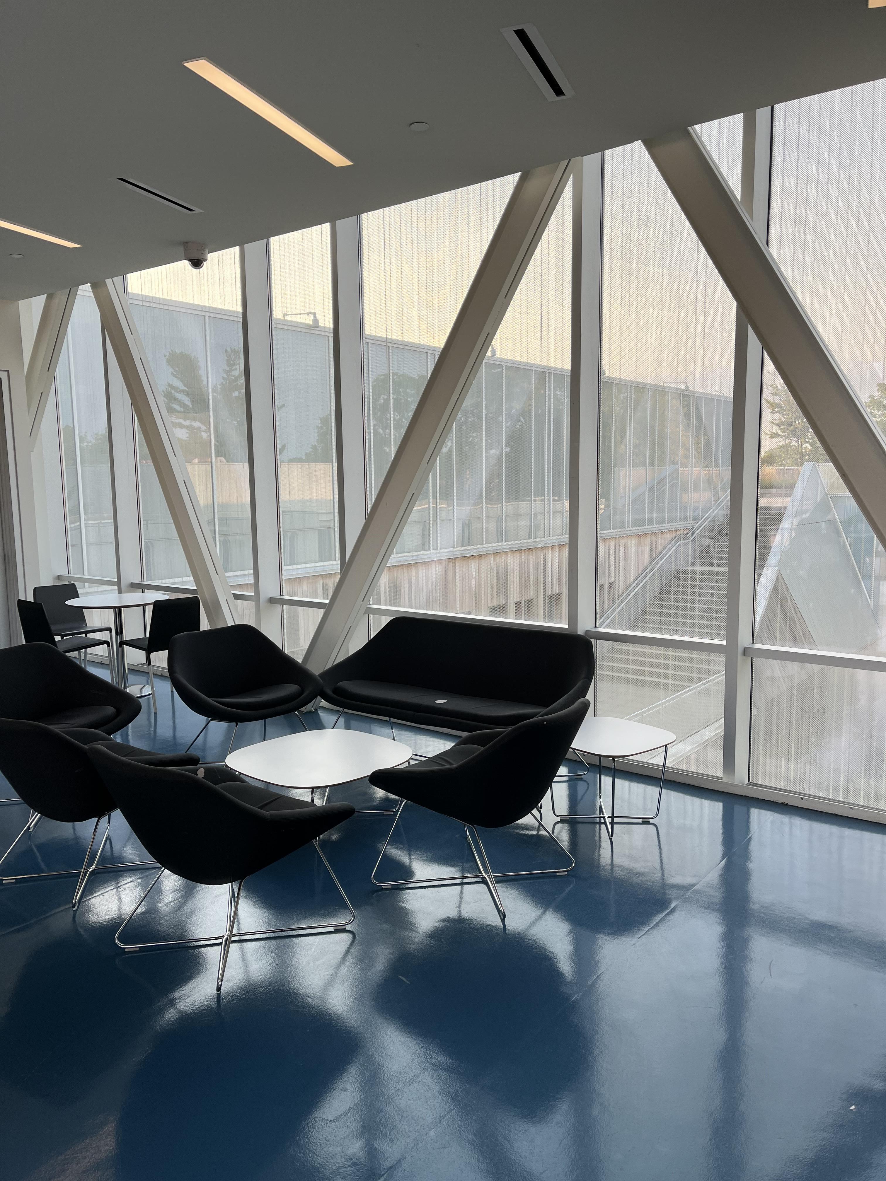 A picture of the pleasant inner eating area of Sky Bar.