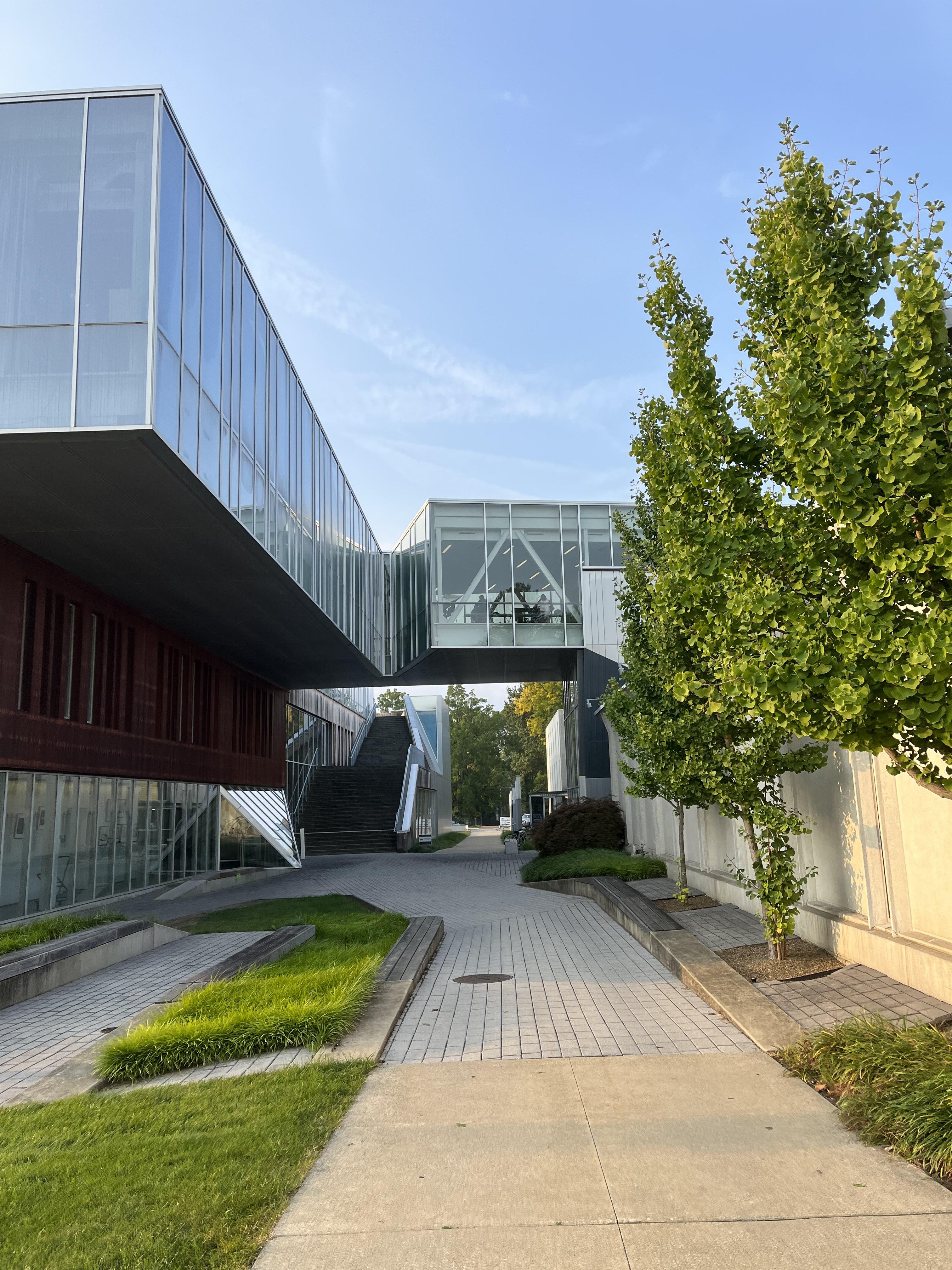 A zoomed out picture of the cool looking architecture of Sky Bar.