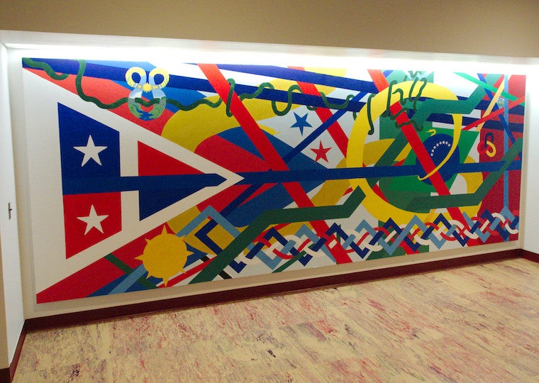 A mural with varying shapes and sizes
