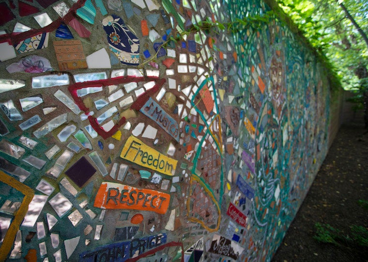 A long mosaic wall.