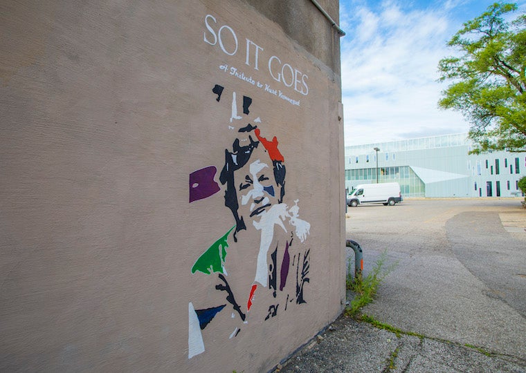 A mural of an impressionist portrait.