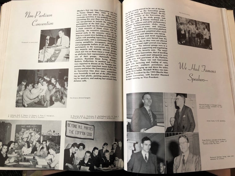 Non-partison convention and guest speakers at Oberlin in 1945.