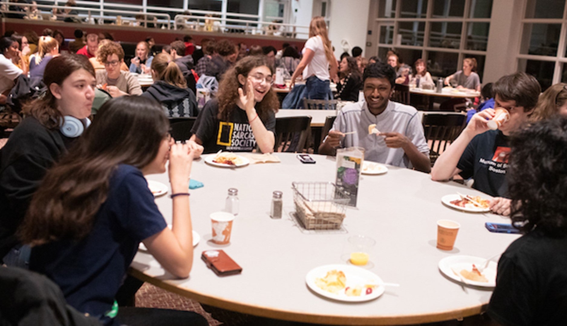 Students eating in a dining hall