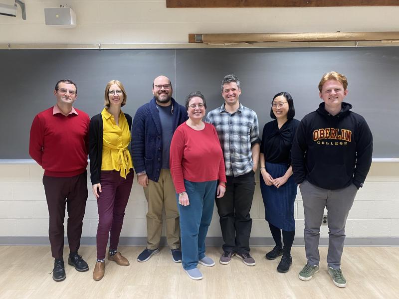 SusanFest. From left to right: Tony Weinstein ‘03, Margaret Nichols ‘13, Patrick Haggerty ‘13, Susan Colley, Daniel Berwick-Evans ‘05, Paulette Cha ‘00, and Will Bass ‘23