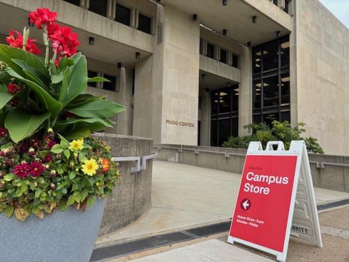 Campus Store sign outside Mudd Center.