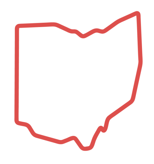 A simplified map of Ohio showing the approximate location of Oberlin.