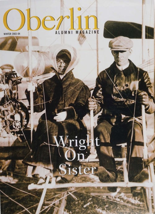 oberlin alumni magazine cover - wright on, sister headline and Katharine wright photo