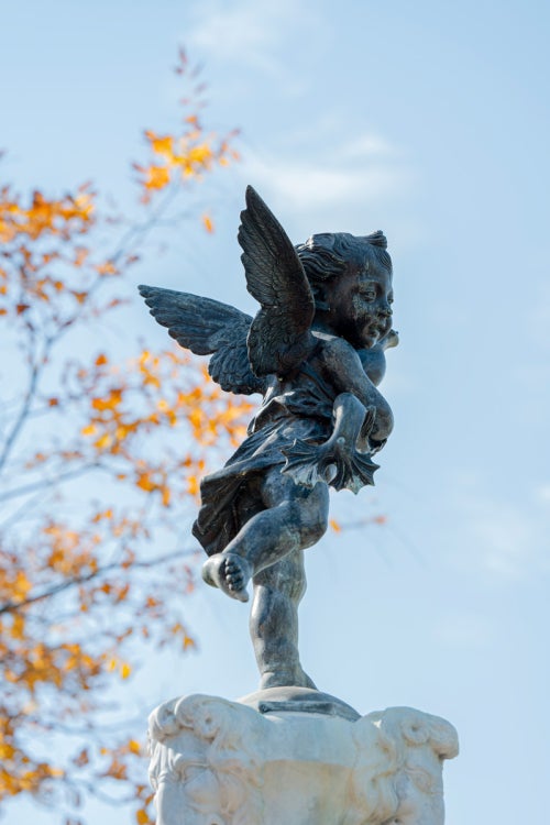 the Katharine Wright fountain top on Oberlin's campus