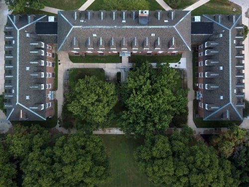 exerior view of brick residence hall called Burton.