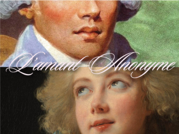 illustrations of bottom of mans face and top of womans face with the words "L'amant Anonyme"