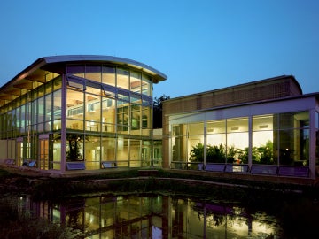 the Adam Joseph Lewis Center pictured at night