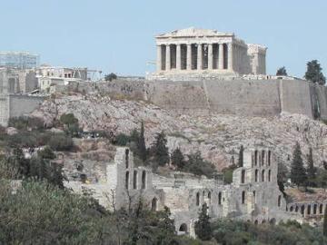 distant view of ancient architecture in Greece