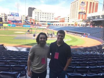 Oberlin baseball players Sam Harris, left, and Brendan Mapes