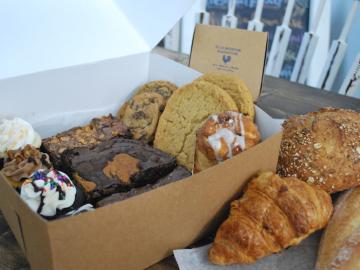 Box of cookies and cakes.