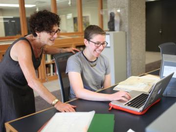 Professor of History Carol Lasser works with junior history major Natalia Shevin 