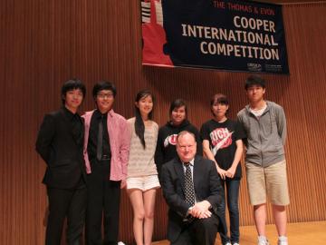 Kyumin Park, Jieming Tang, Angela Wee, Gallia Kastner, Ming Liu, and Ching-Yi Wei pose with Cooper director and jury chair Gregory Fulkerson
