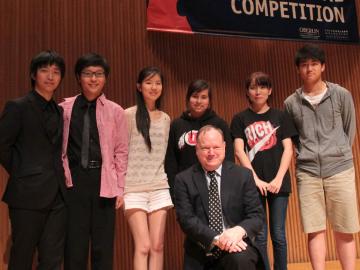 The six recital finalists of the 2013 Cooper International Competition with Cooper director and jury chair Gregory Fulkerson