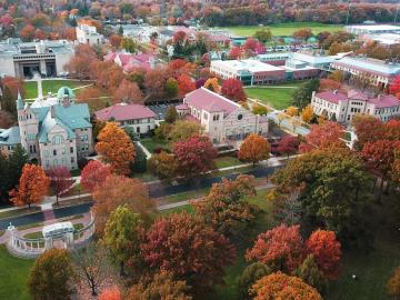 Aerial view of Oberlin College campus.
