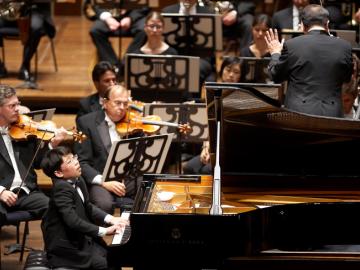 George Li Performing on piano with the Cleveland Orchestra.