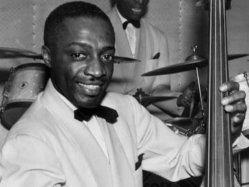 person posing with an upright bass