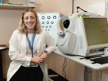 Student in medical office.
