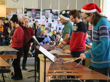 students perform in the Conservatory Lounge for Marimba Christmas
