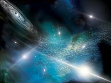 artist's depiction of gravitational waves caused by a supermassive black hole binary.