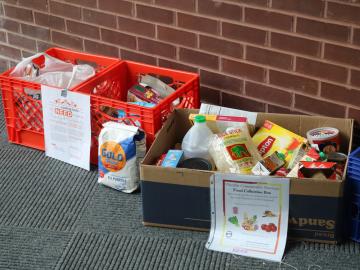 Boxes containing donated food items