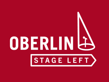 Welcome to Oberlin Stage Left red sign with white letters.