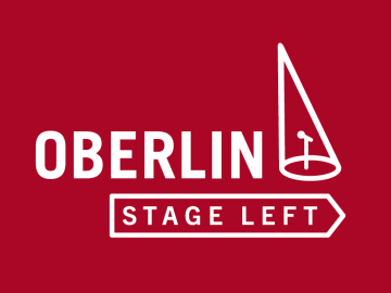 Welcome to Oberlin Stage Left red sign with white letters.