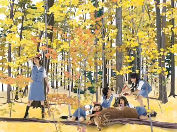 Artistic image of women in forest