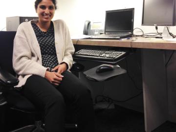 Room with computer monitors and keyboard