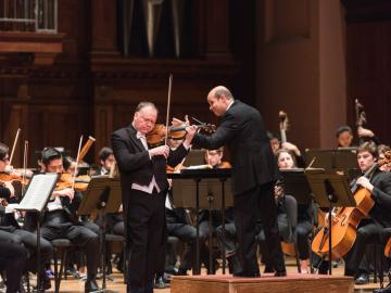Violinist Gregory Fulkerson and conductor Raphael Jiménez with the Oberlin Chamber Orchestra