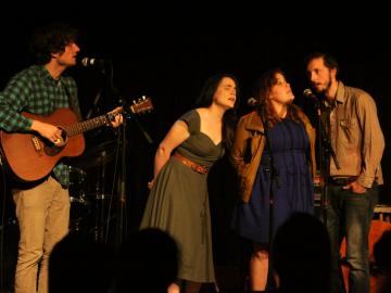Sam Amidon, Emily Miller, Zara Bode, and Stefan Amidon perform in the Cat in the Cream at Folk Fest 2014