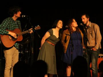 Sam Amidon, Emily Miller, Zara Bode, and Stefan Amidon perform in the Cat in the Cream at Folk Fest 2014
