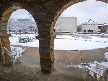 A view from a snow pillar porch.