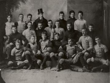 Oberlin College Varsity Football team 1892 posing together.