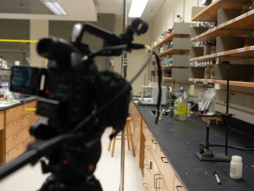 A camera is pointed at a lab experiment.