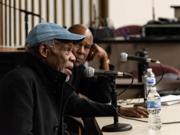 Actor Danny Glover talks to an audience.