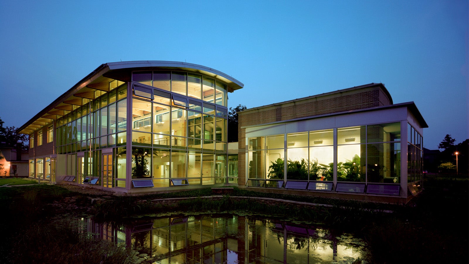 the Adam Joseph Lewis Center pictured at night