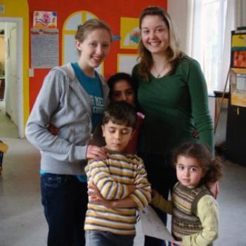 2 colelge students with 3 young children