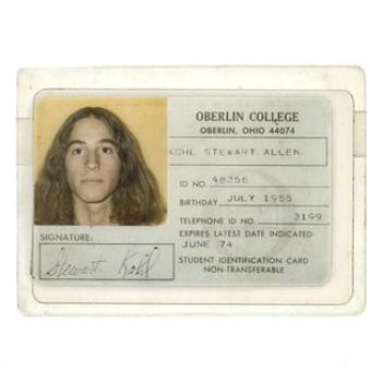 Stewart's Oberlin College ID card, expiration date June 1974. Stewart has very long hair.